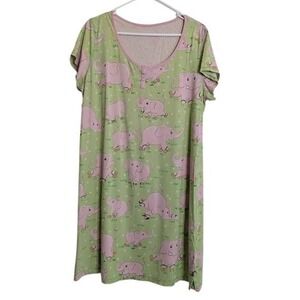 Nick & Nora Pink Green Elephant Print Pajama Sleepshirt Sleepwear Women's M